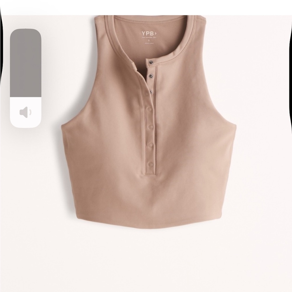 Abercrombie YPB sculptLUX Button Front Plunge Henley Slim Tank Brown Tan Small